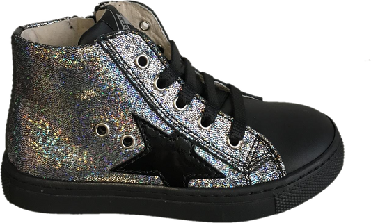 Shoe B 76 Black Silver High Top Side Zipper Sneaker 55